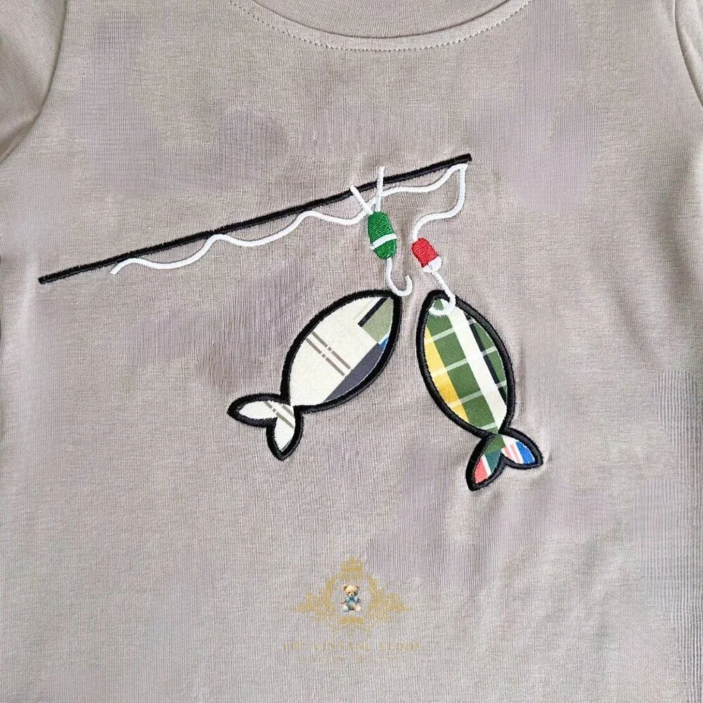 NWT Cute Boys T-shirt & Shorts Matching Set Embroidered Checkered Fish on!  3T